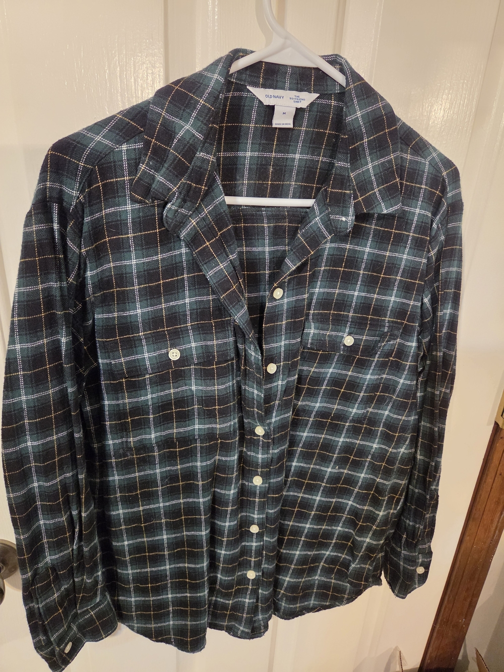 Old Navy Green and Dark Blue Plaid Button-Down Shirt
